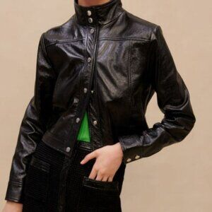 Maje Black vinyl leather jacket
